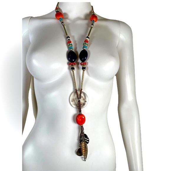 VINTAGE Chico's mixed bead long tribal theme pendant.necklace.
Boho western - Picture 1 of 11
